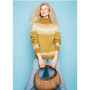 Hand Knit Fair Isle Sweater Setesdal Style Mustard Yellow Nordic Wool Look XS S